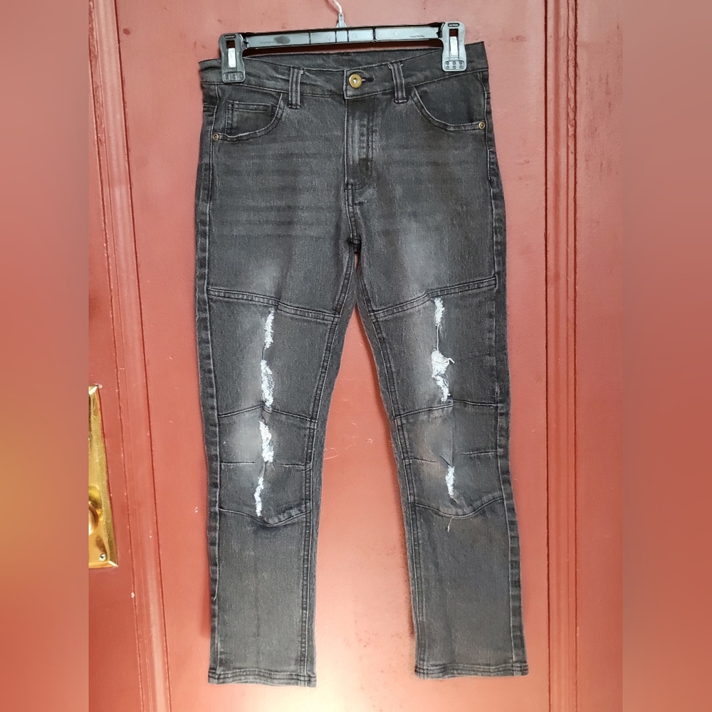 Quad Seven Boys' Rip-Patch Jeans Gray Size 12